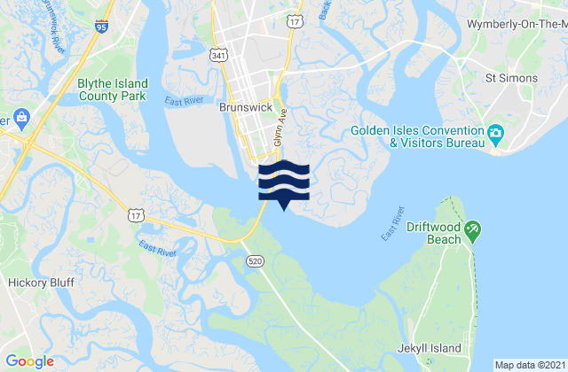 Mapa de mareas Brunswick River Bridge southeast of, United States