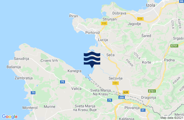 Mapa de mareas Buje, Croatia