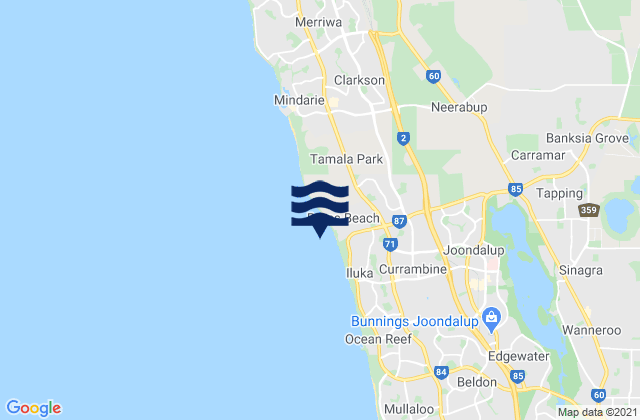 Mapa de mareas Burns Beach, Australia