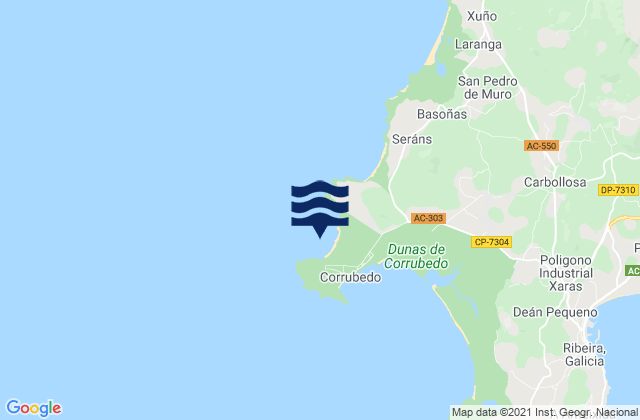 Mapa de mareas Cabo Corrubedo, Spain