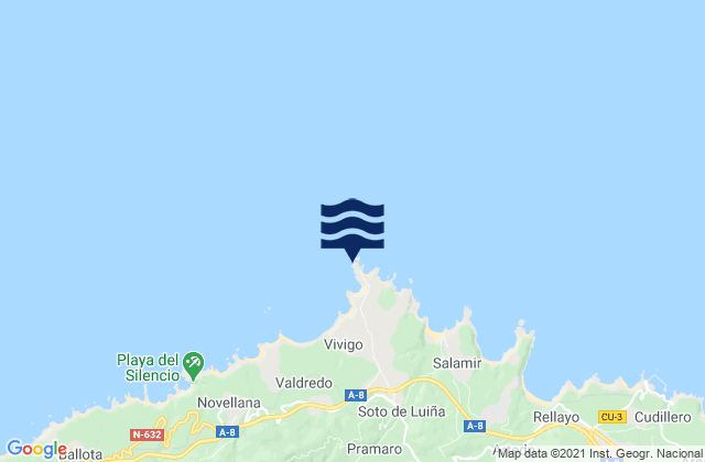 Mapa de mareas Cabo Vidio, Spain