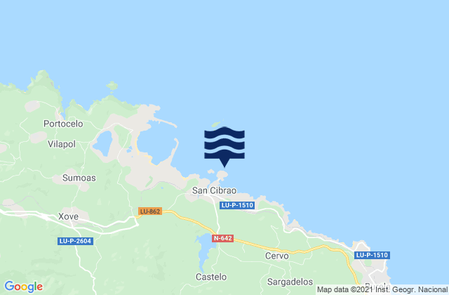 Mapa de mareas Cabo de San Cibrao, Spain