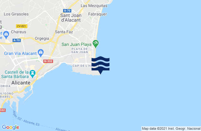 Mapa de mareas Cabo de las Huertas, Spain