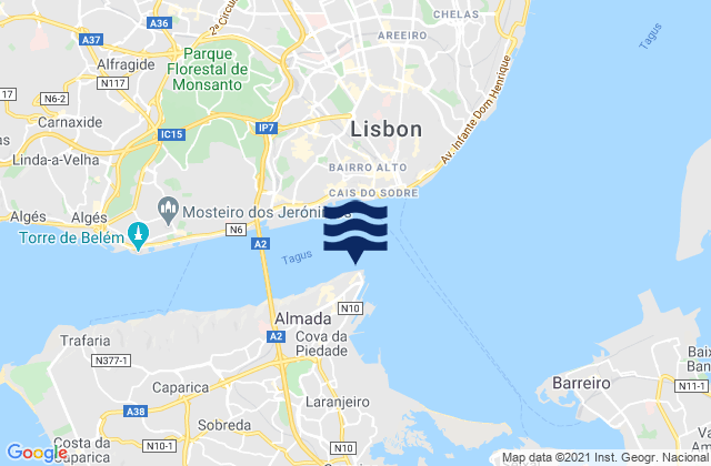 Mapa de mareas Cacilhas, Portugal