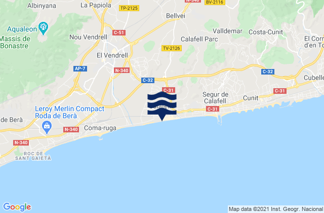 Mapa de mareas Calafell, Spain