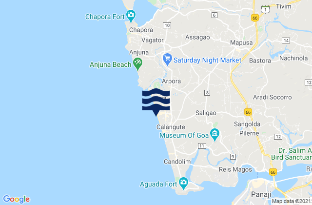 Mapa de mareas Calangute, India