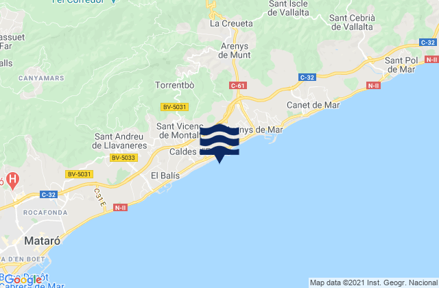 Mapa de mareas Caldes d'Estrac, Spain
