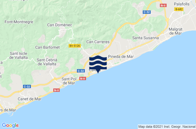 Mapa de mareas Calella, Spain