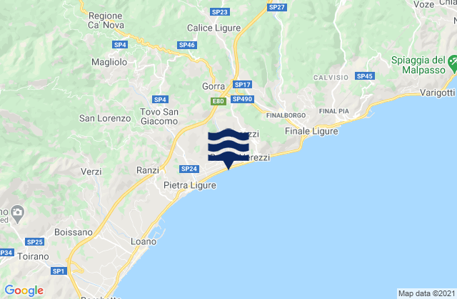 Mapa de mareas Calice Ligure, Italy
