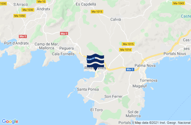Mapa de mareas Calvià, Spain