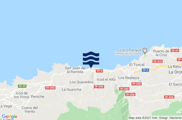 Mapa de mareas Canarias, Spain