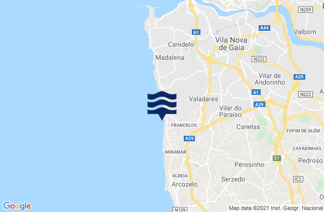 Mapa de mareas Canelas, Portugal