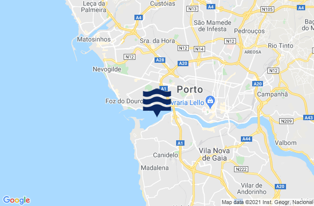 Mapa de mareas Canidelo, Portugal