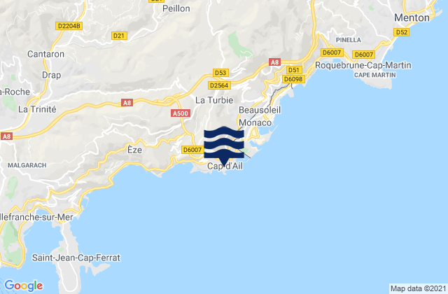 Mapa de mareas Cap-d'Ail, France