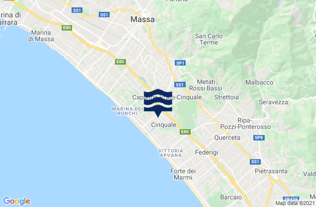 Mapa de mareas Capanne-Prato-Cinquale, Italy