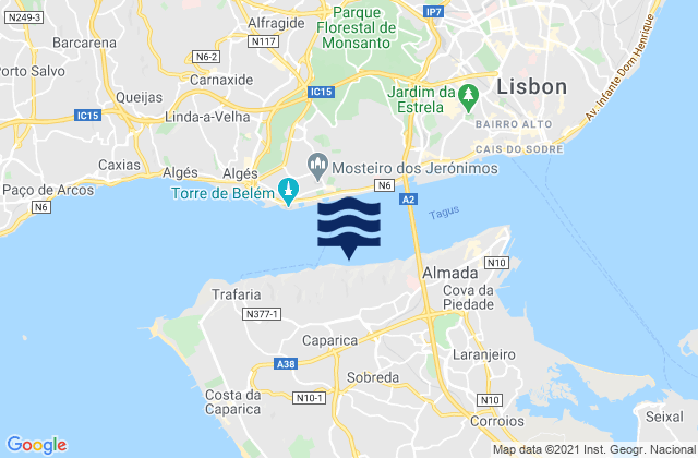 Mapa de mareas Caparica, Portugal