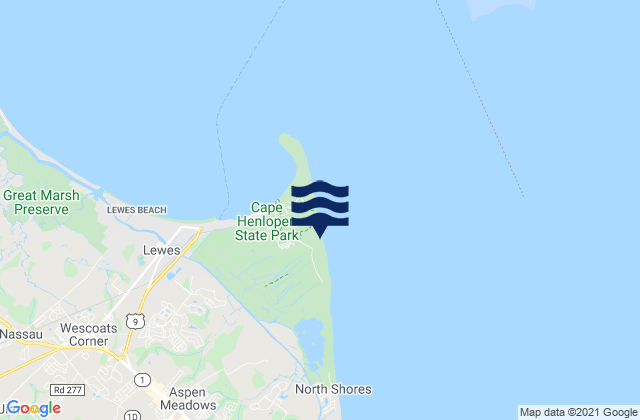 Mapa de mareas Cape Henlopen Bay, United States