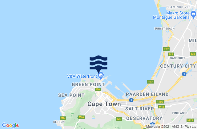 Mapa de mareas Cape Town Table Bay, South Africa