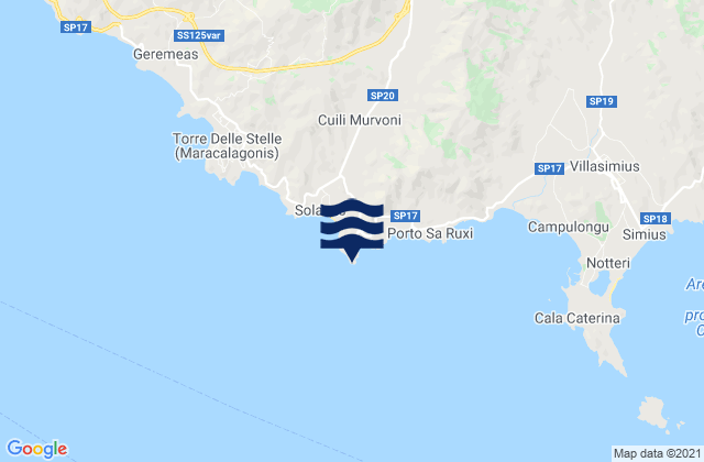 Mapa de mareas Capo Boi, Italy