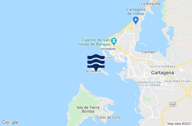 Mapa de mareas Cartagena - Hilton, Colombia