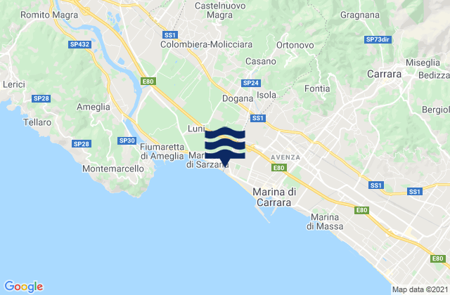 Mapa de mareas Casano-Dogana-Isola, Italy
