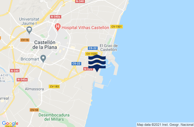 Mapa de mareas Castelló de la Plana, Spain