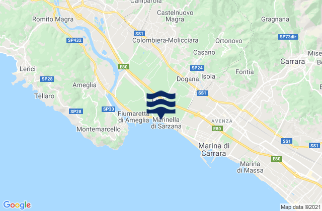 Mapa de mareas Castelnuovo Magra, Italy