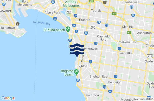 Mapa de mareas Caulfield East, Australia