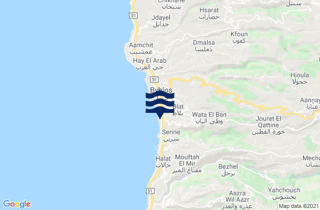 Mapa de mareas Caza de Jbayl, Lebanon