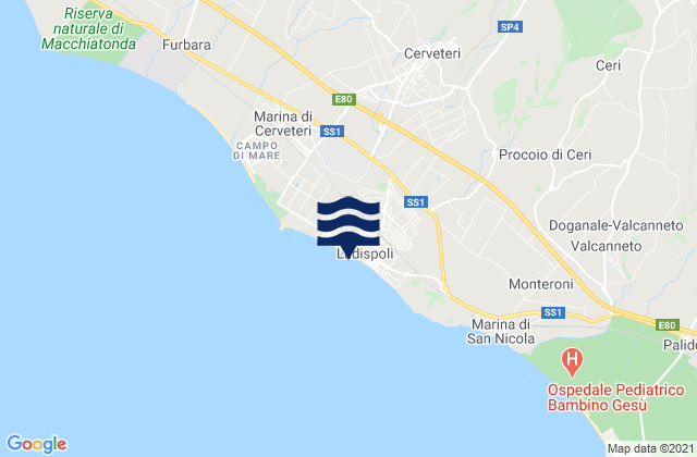 Mapa de mareas Cerveteri, Italy