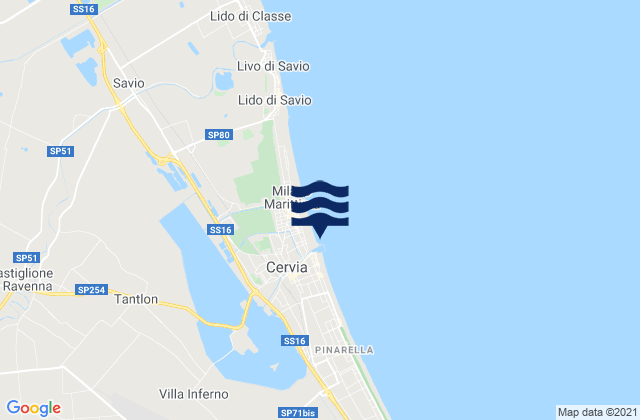 Mapa de mareas Cervia, Italy