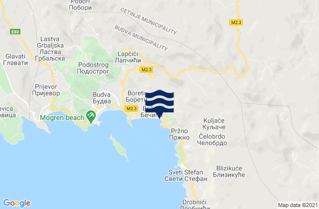 Mapa de mareas Cetinje, Montenegro