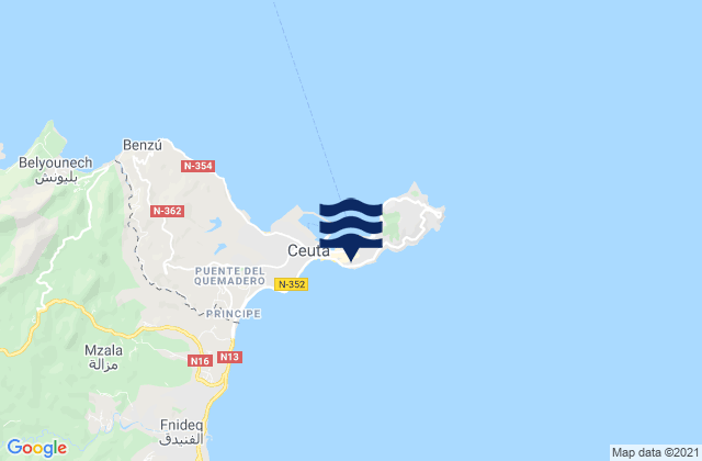 Mapa de mareas Ceuta, Spain