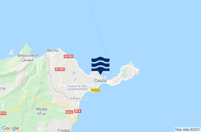Mapa de mareas Ceuta Port, Spain