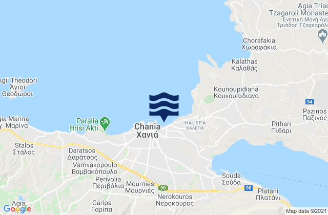 Mapa de mareas Chaniá, Greece