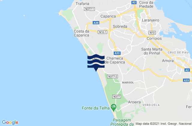 Mapa de mareas Charneca de Caparica, Portugal