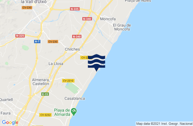 Mapa de mareas Chilches, Spain