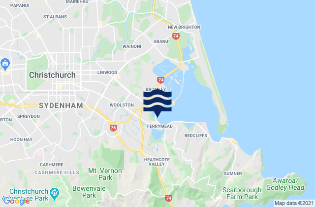Mapa de mareas Christchurch, New Zealand