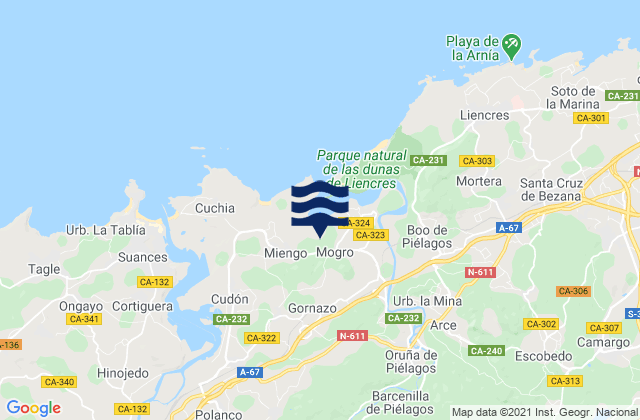 Mapa de mareas Cillero, Spain