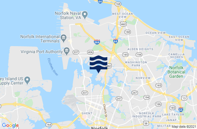 Mapa de mareas City of Norfolk, United States