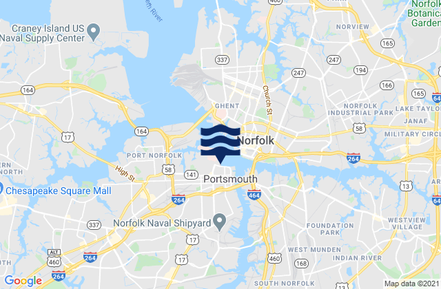 Mapa de mareas City of Portsmouth, United States