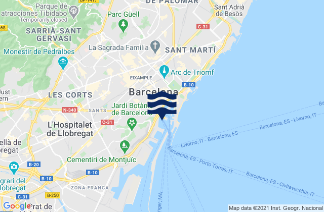 Mapa de mareas Ciutat Vella, Spain