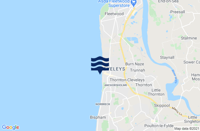 Mapa de mareas Cleveleys, United Kingdom