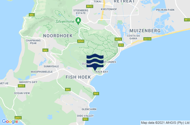 Mapa de mareas Clovelly, South Africa