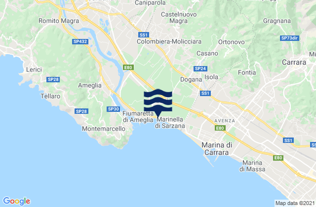 Mapa de mareas Colombiera-Molicciara, Italy