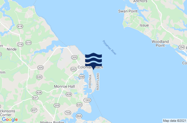 Mapa de mareas Colonial Beach Potomac River, United States