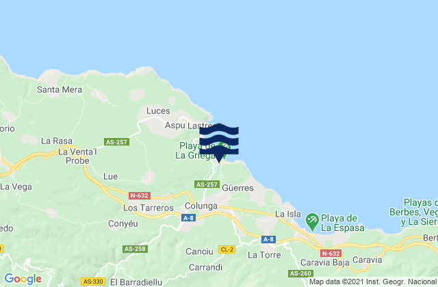 Mapa de mareas Colunga, Spain