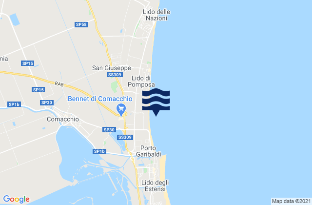 Mapa de mareas Comacchio, Italy