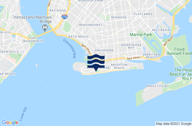 Mapa de mareas Coney Island Brooklyn, United States