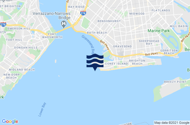Mapa de mareas Coney Island Channel west end, United States